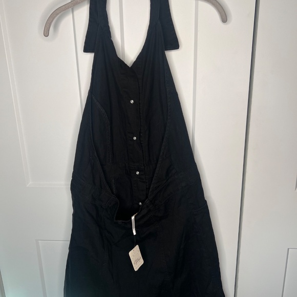 Free People NWT Sami Black Denim Mini Halter Dress Women's Size Large - Picture 4 of 9